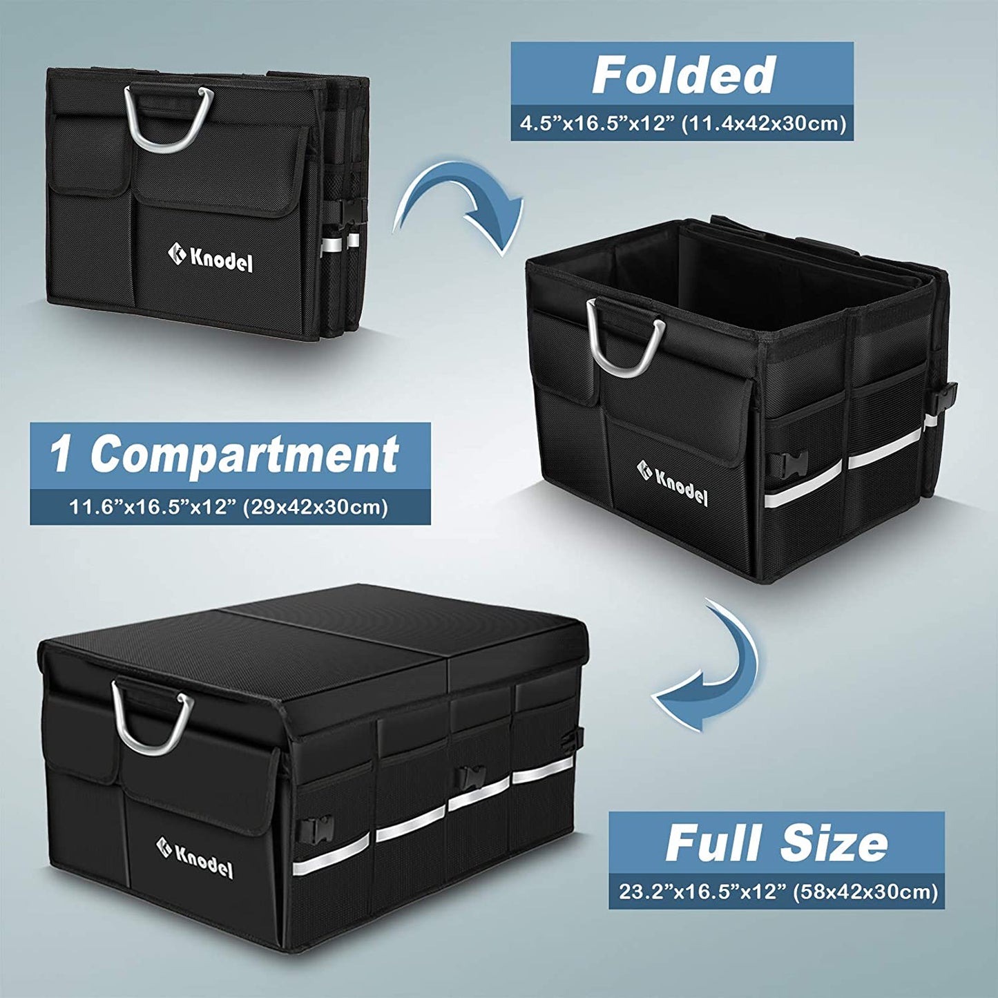 Car Trunk Organizer with Lid, Collapsible, XL (Color: Black)