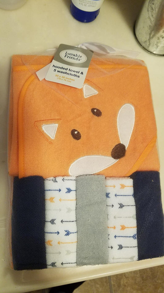 Unisex Baby Hooded Towel - 5 Mini Towels (Boy Fox)