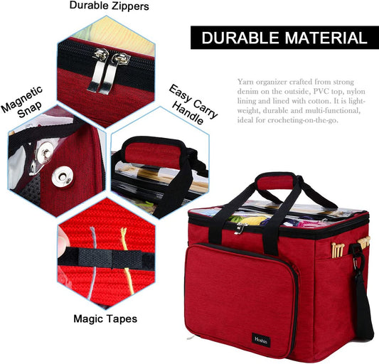 14" Portable Internal Divider Knitting Yarn Storage Bag (Red)