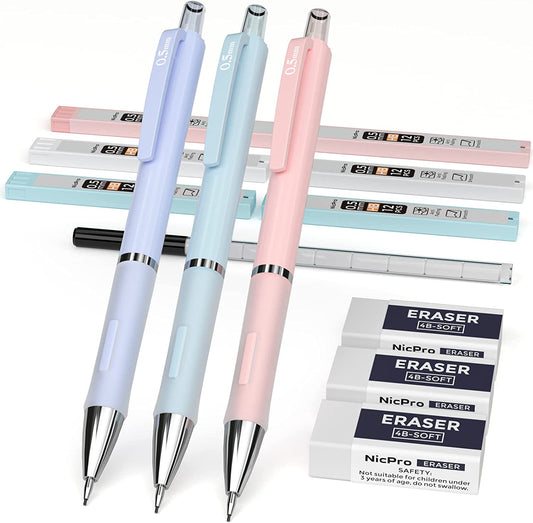 3 pastel mechanical pencils, 0.5 mm