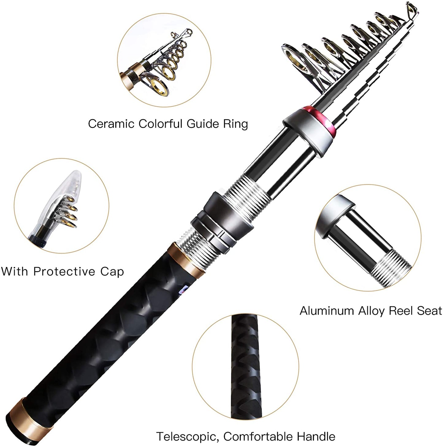 Carbon fiber telescopic fishing rod combo, color: black