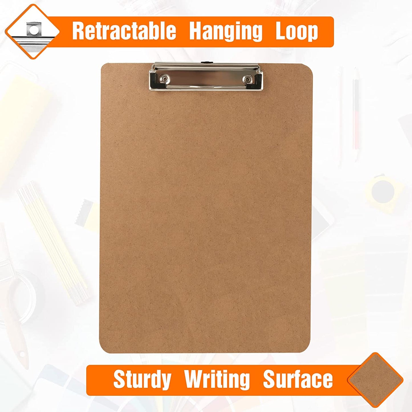 Pack of 15 Hard Cardboard Office Clipboards, A4 Size with Clip