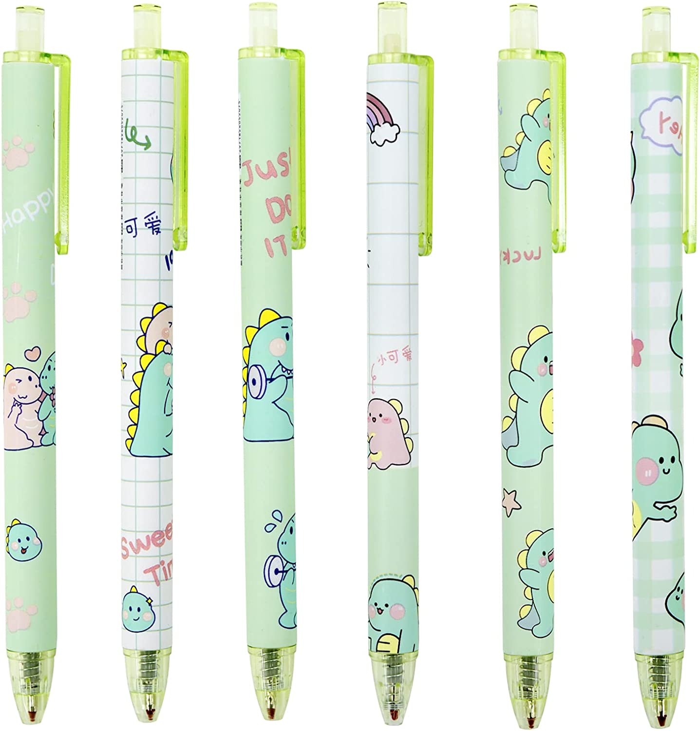 6 x 0.5mm Retractable Gel Pens (Dinosaur)