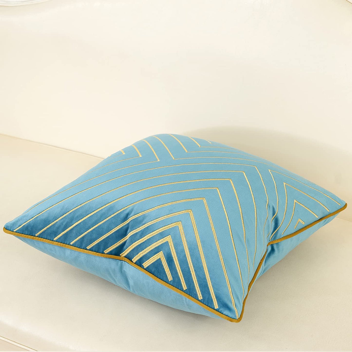 18" x 18" Geometric Lines Cushion, (Grey Blue Gold)