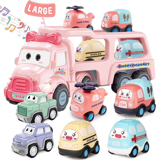 7 in 1 Cartoon Trucks for Babies, pink