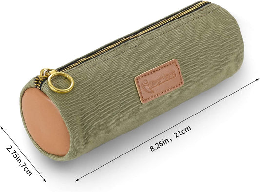 Simple Canvas Pencil Case, Green, 8.2 x2.75 inches