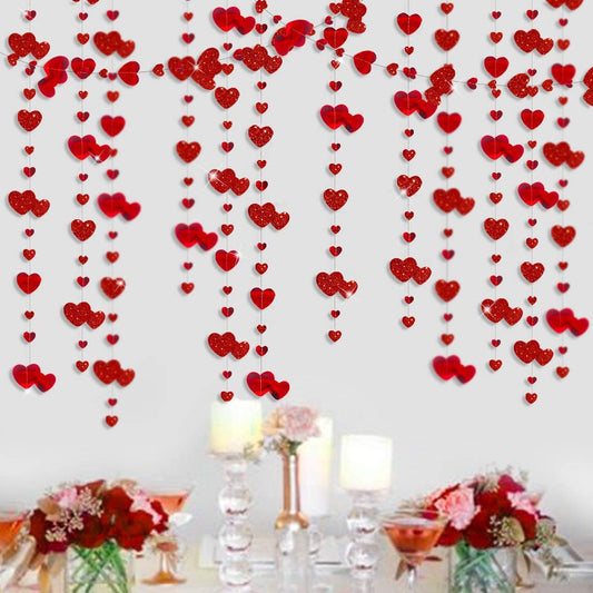 52ft Metallic Glitter Red Heart Garland