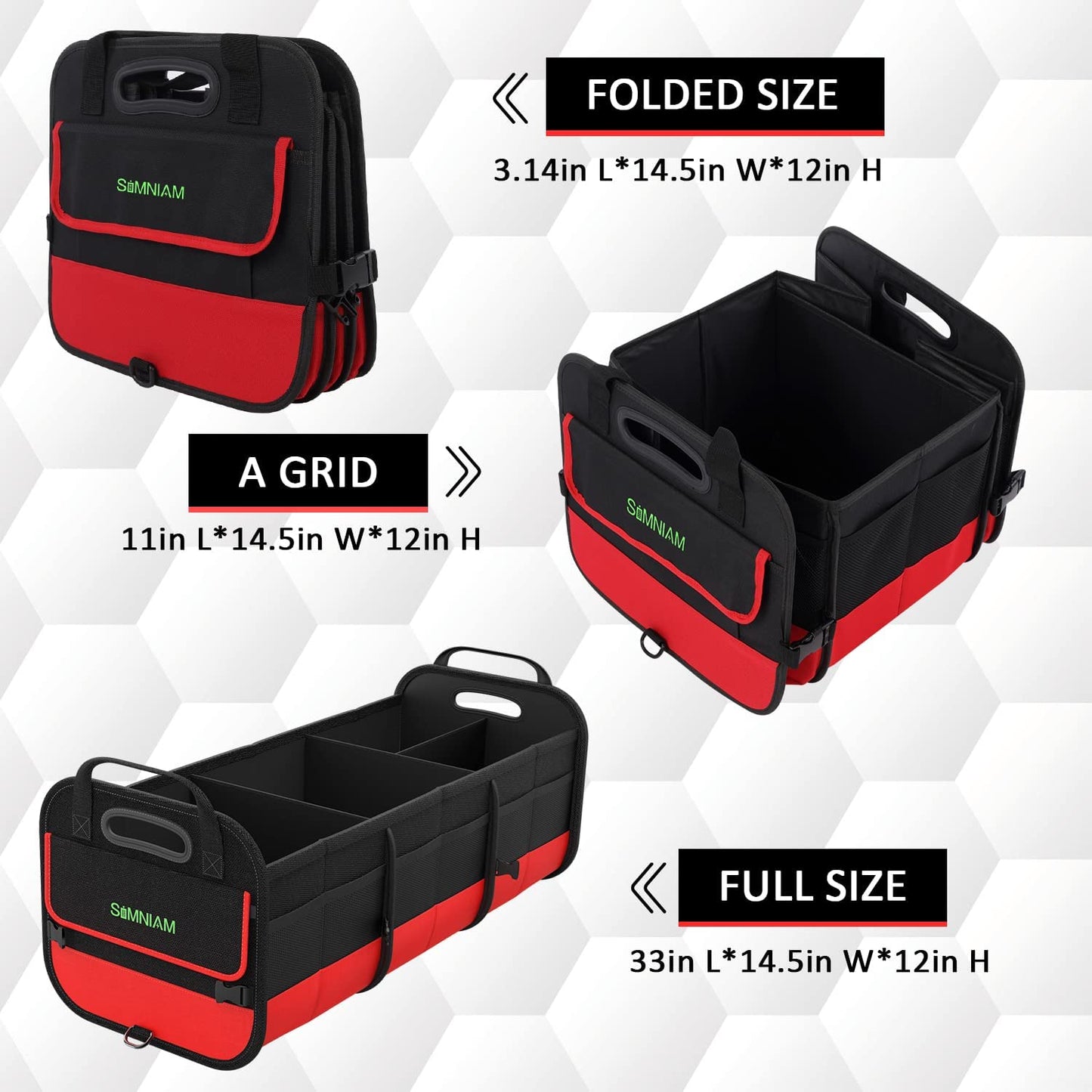 95L Large Car Trunk Organizer Foldable Non-Slip (Red)