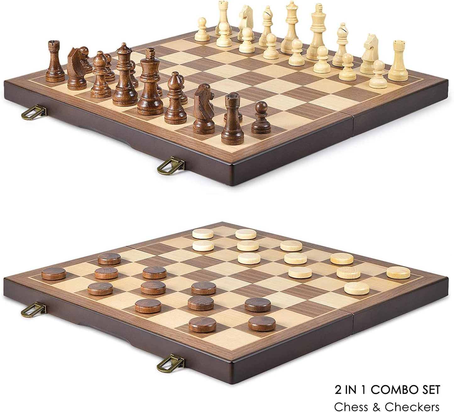 15 Inch Wooden Magnetic Chess and Checkers Set (2 in 1)