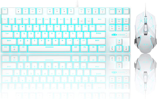 Mechanical Keyboard & Mouse & Mouse Pad Combo Blue Light, White