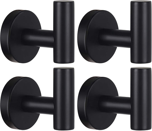 Wall Towel Hooks, Matte Black, Stainless Steel, 4 Pack