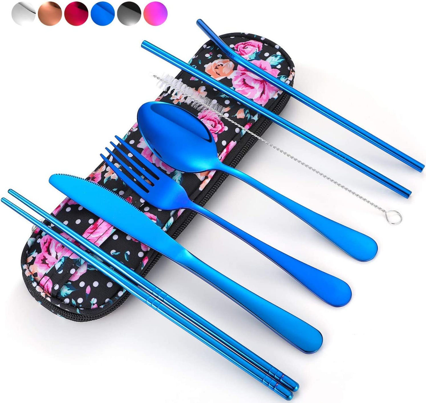 Portable cutlery set with a waterproof carrying case, Blue: color