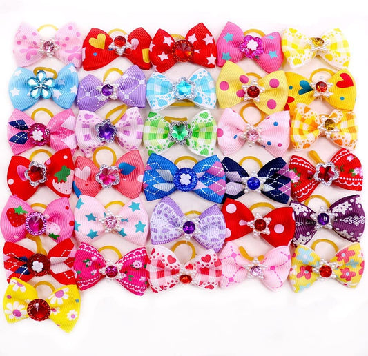 100 Pieces/50 Pairs Pet Bows Rhinestone Pearls, Multicolor