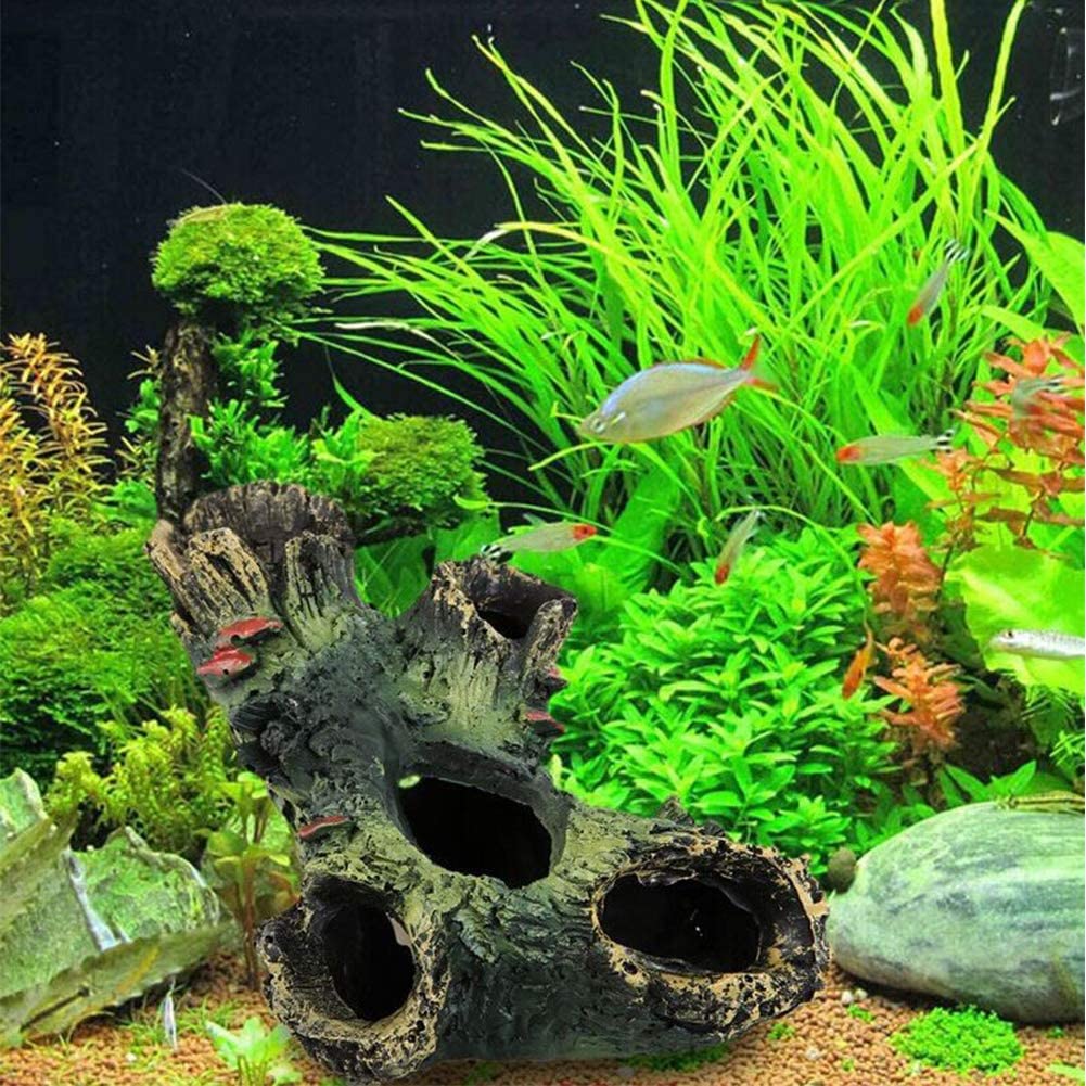 Decaying log aquarium decoration made of resin, 3pcs