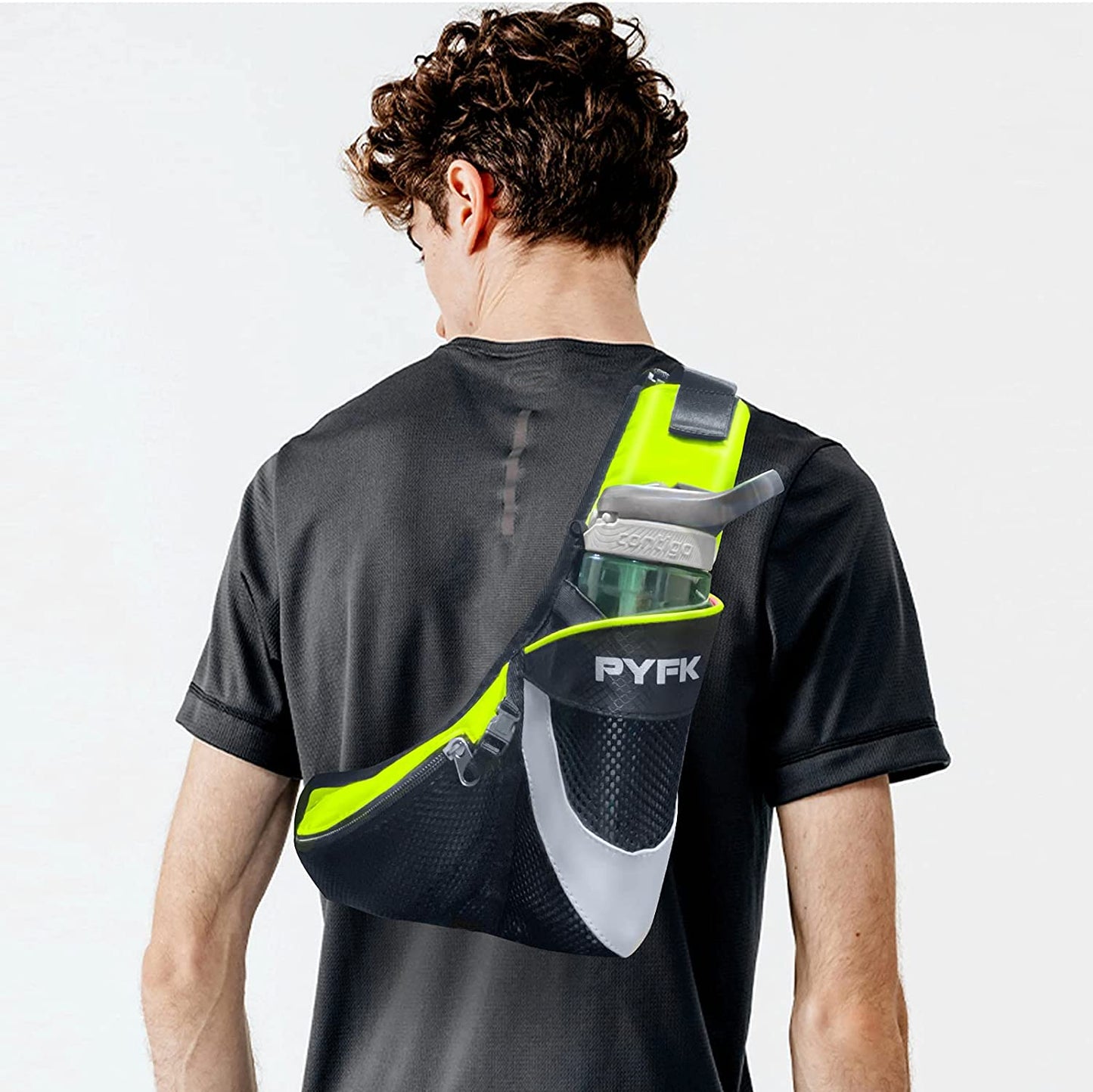 Waist bag with reflective water bottle holder, Upgrade Green