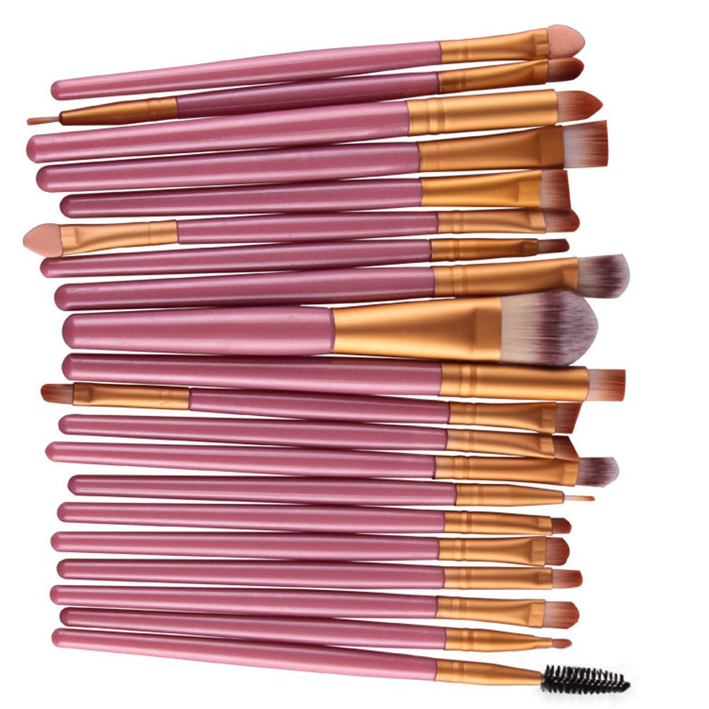 20 Pack Powder Makeup Brushes with Sponge, (Golden-Pink)