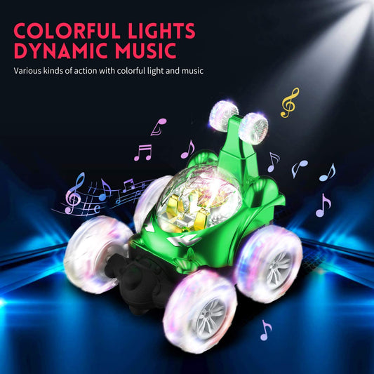 Rechargeable remote control car with lights and music, green