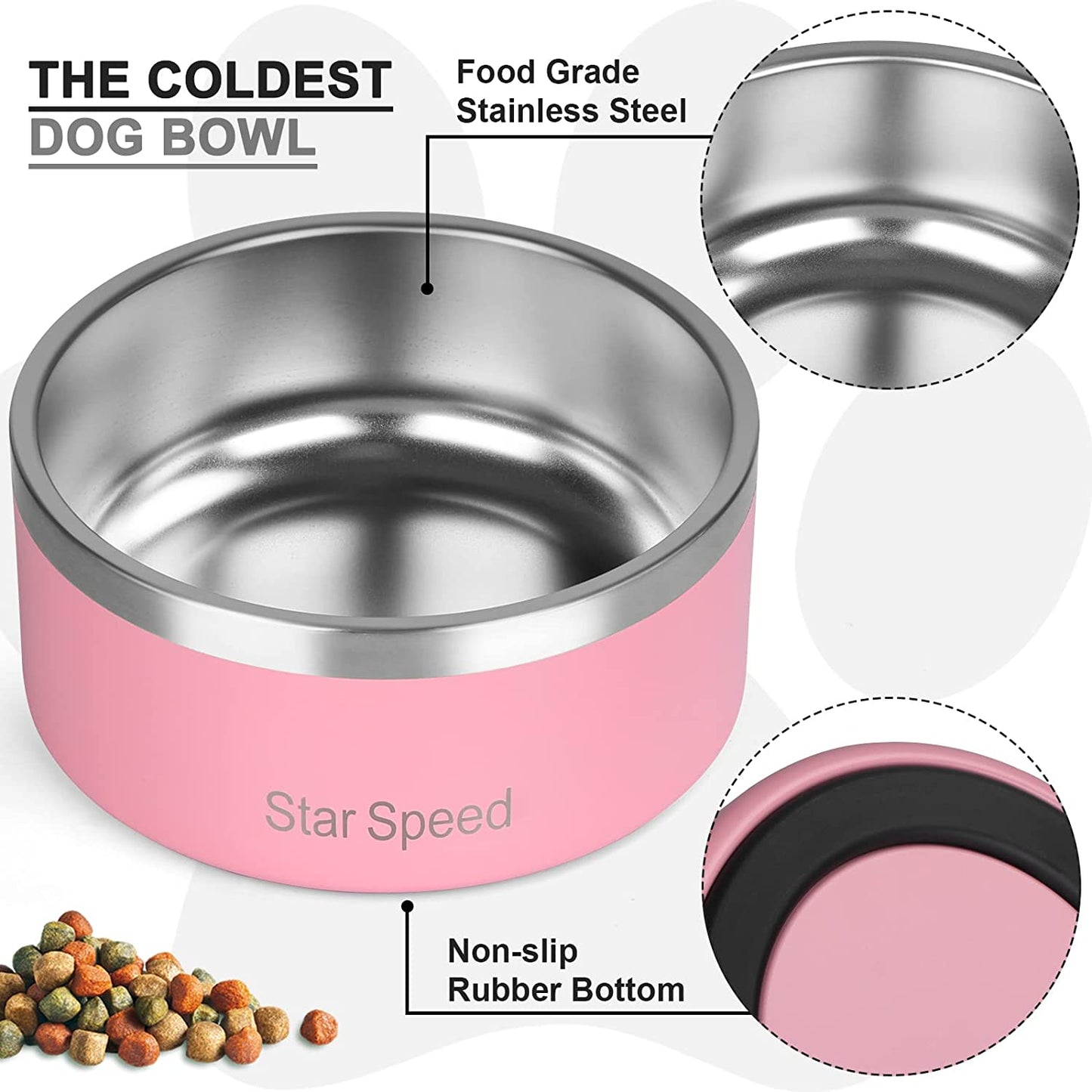 Stainless Steel Pet Bowl, Color: Pink, 64oz