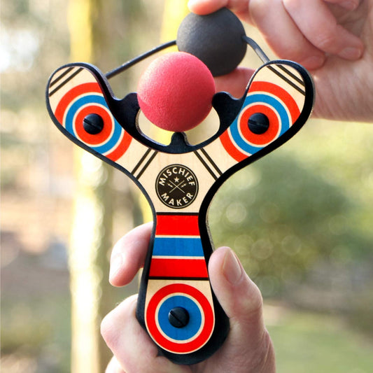 Wooden Toy Slingshot with Foam Balls, (Red)