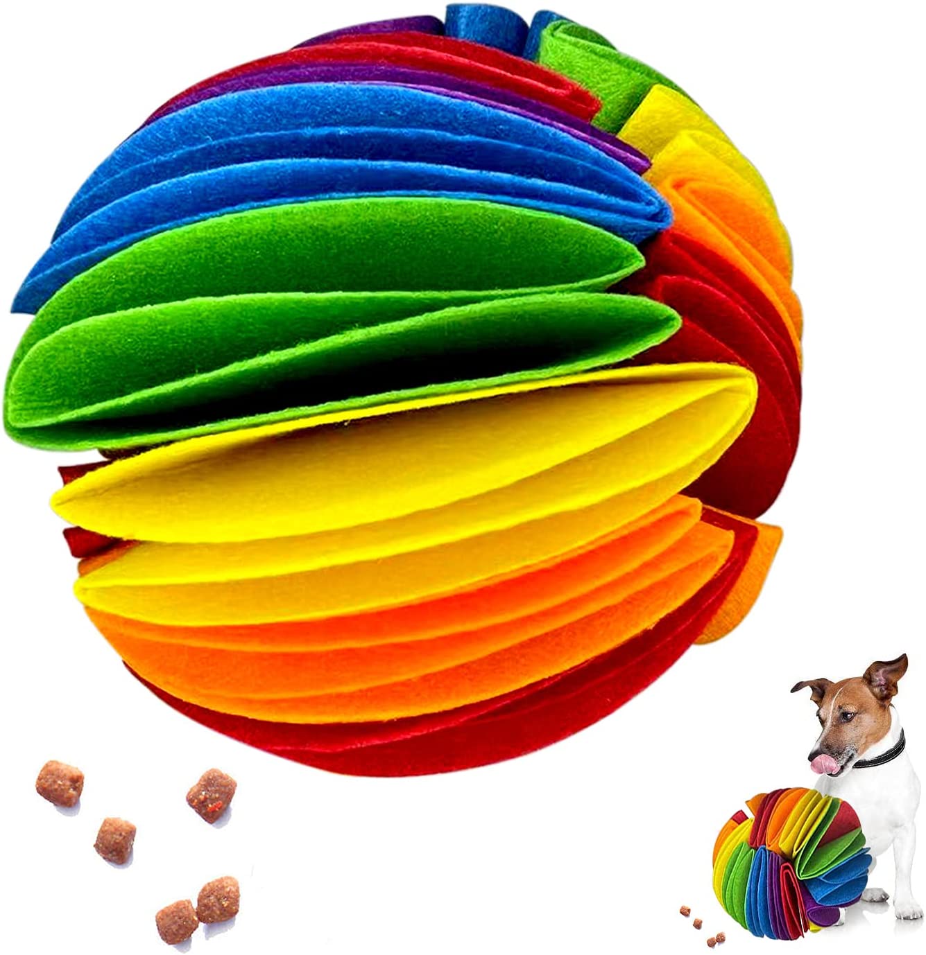 Olfactory interactive ball for pets, plush, medium, rainbow