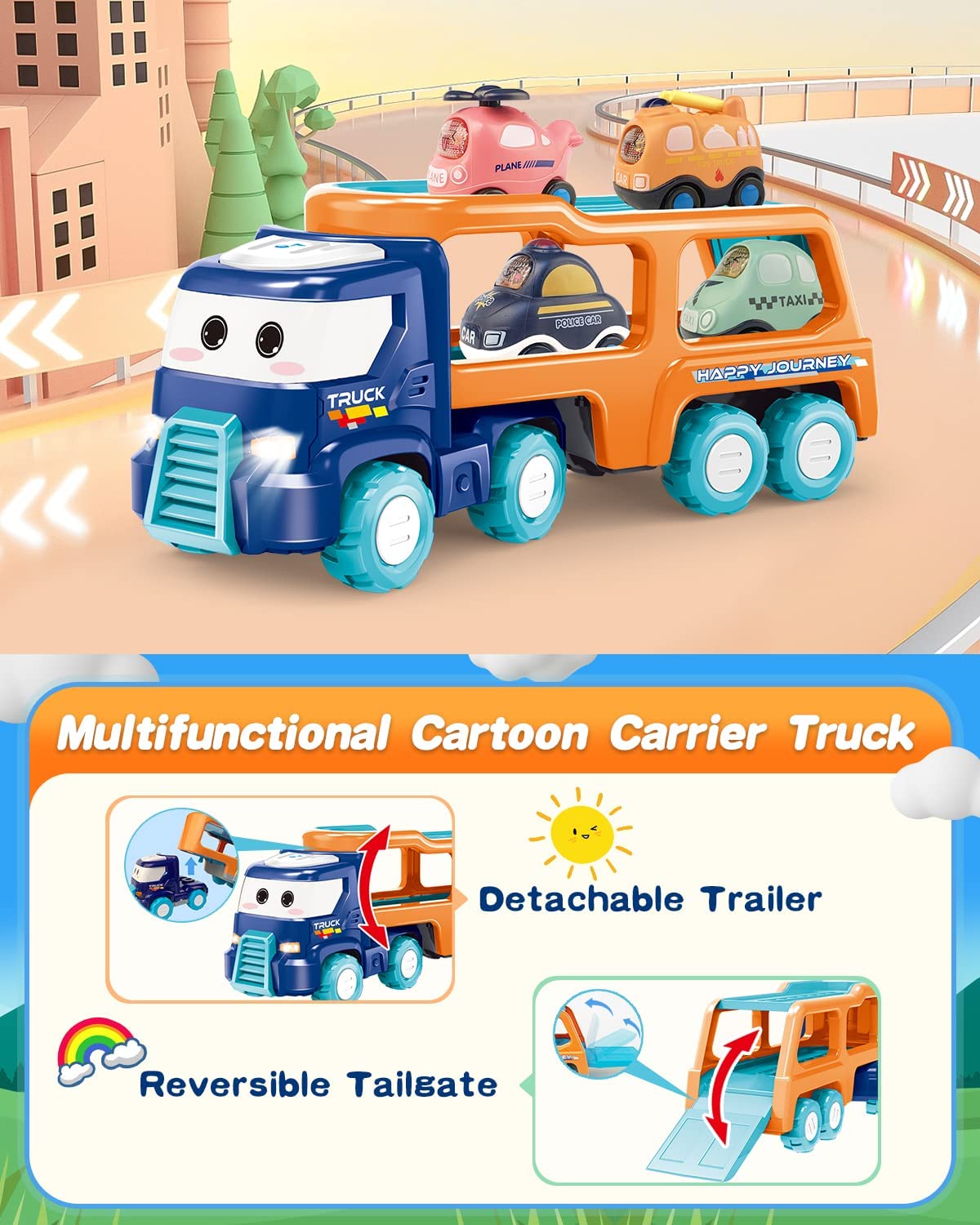 Blue Cartoon Trucks, 7 in 1