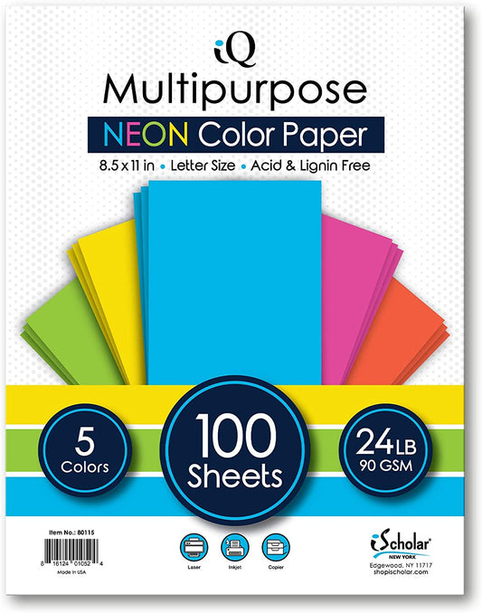 Multipurpose Neon Copy Paper, 8.5 x 11 Inches, 100 Sheets