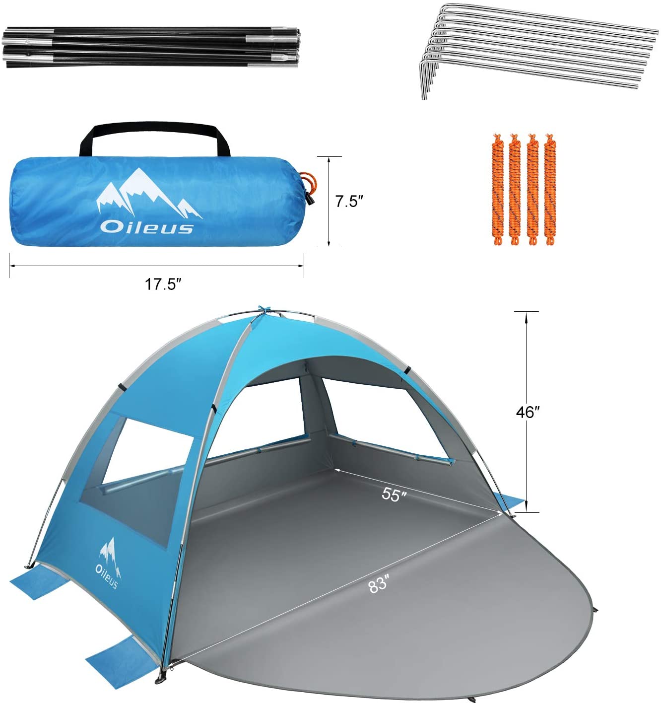 Portable camping tent for 2 or 3 people, Blue