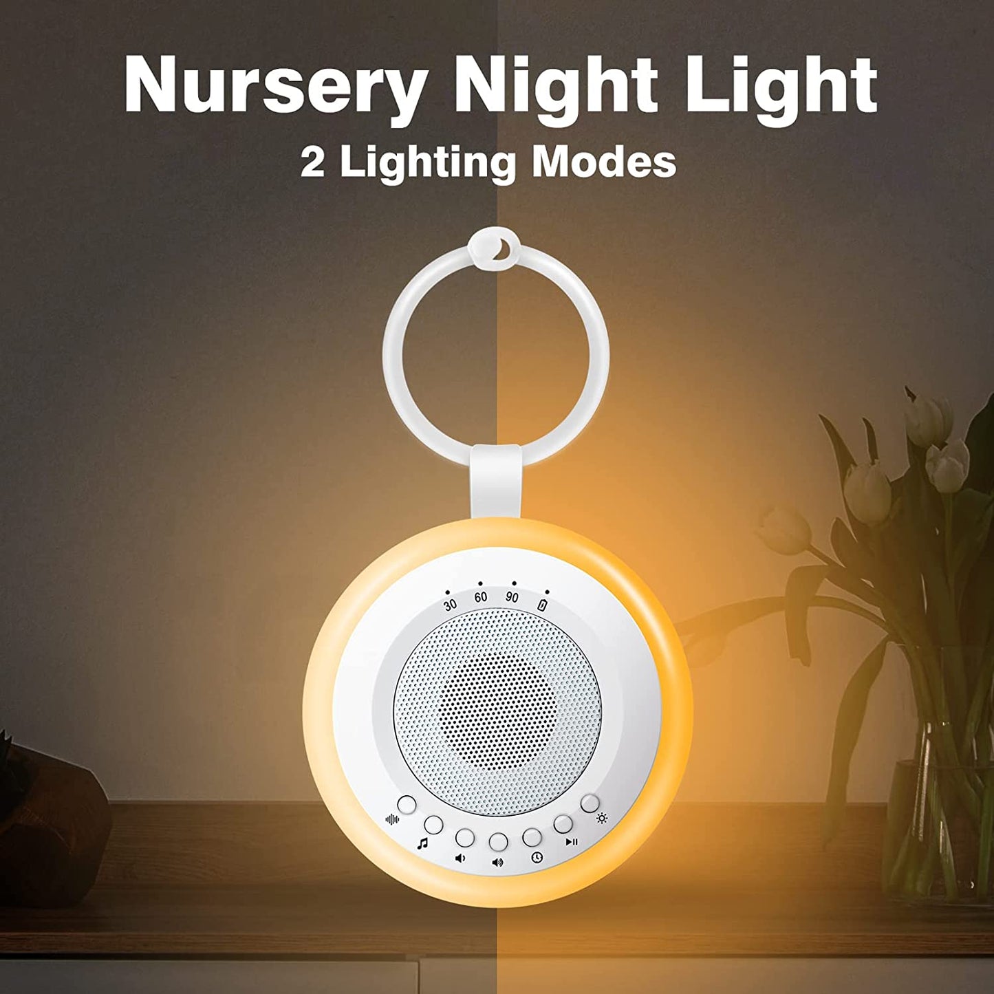 Portable baby sound machine: 2-in-1 pacifier and night light