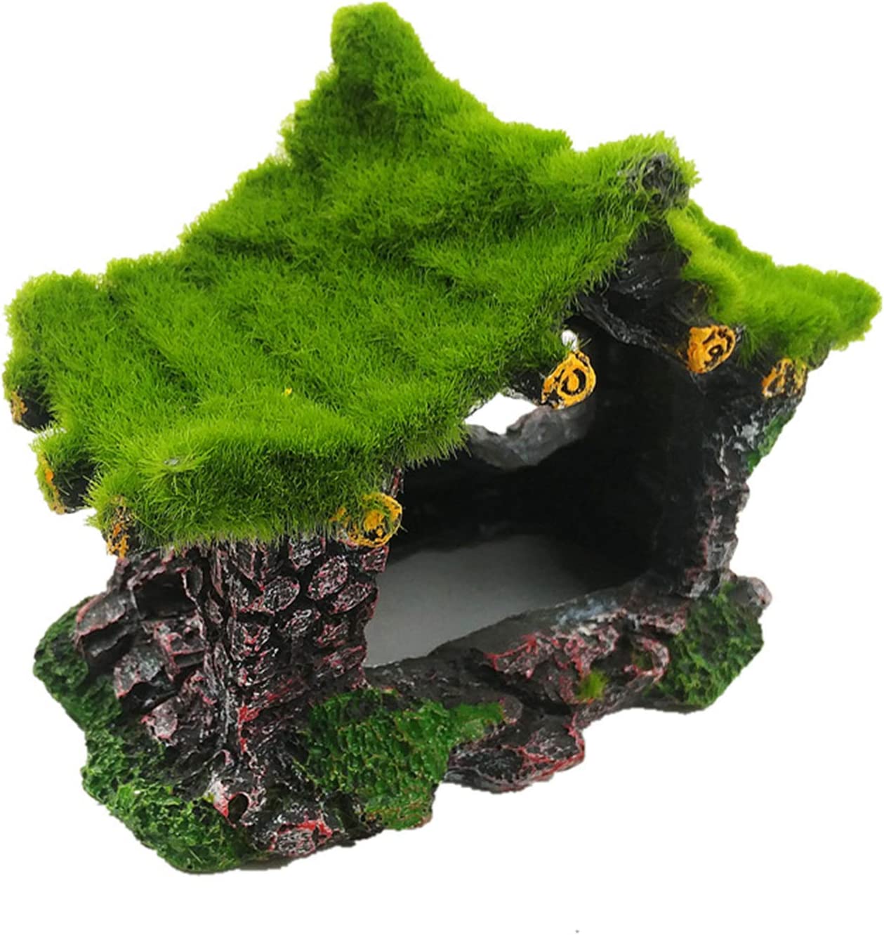 House with realistic moss, fish tank decoration