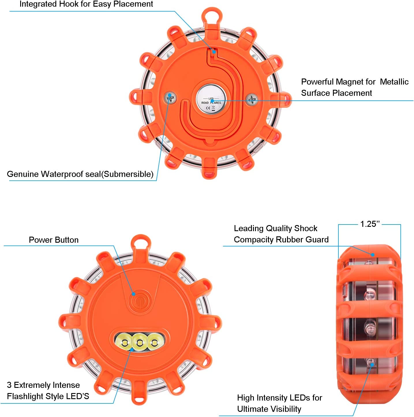 8 Pack LED Road Flares 9 Flash Modes (Batteries Not Included)