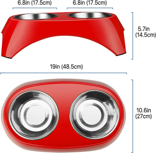 Set of 2 stainless steel dog bowls (color: Red)