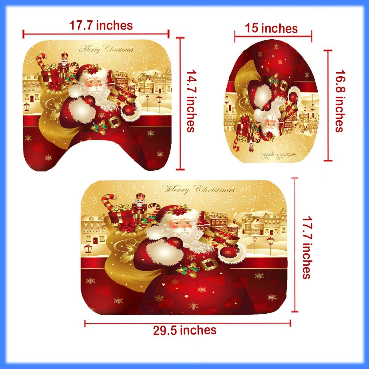 Christmas Shower Curtain Set of 4 for Bathroom, Santa Claus