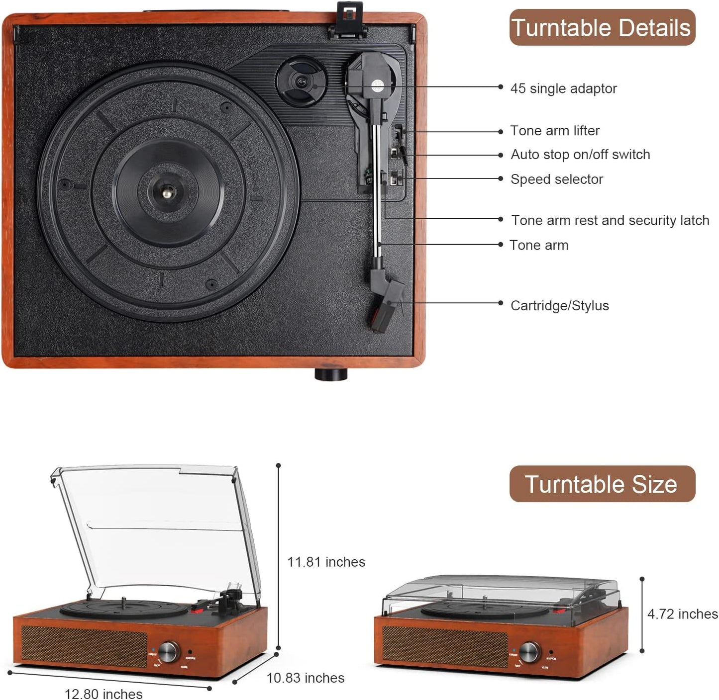 3-speed portable retro turntable,orange