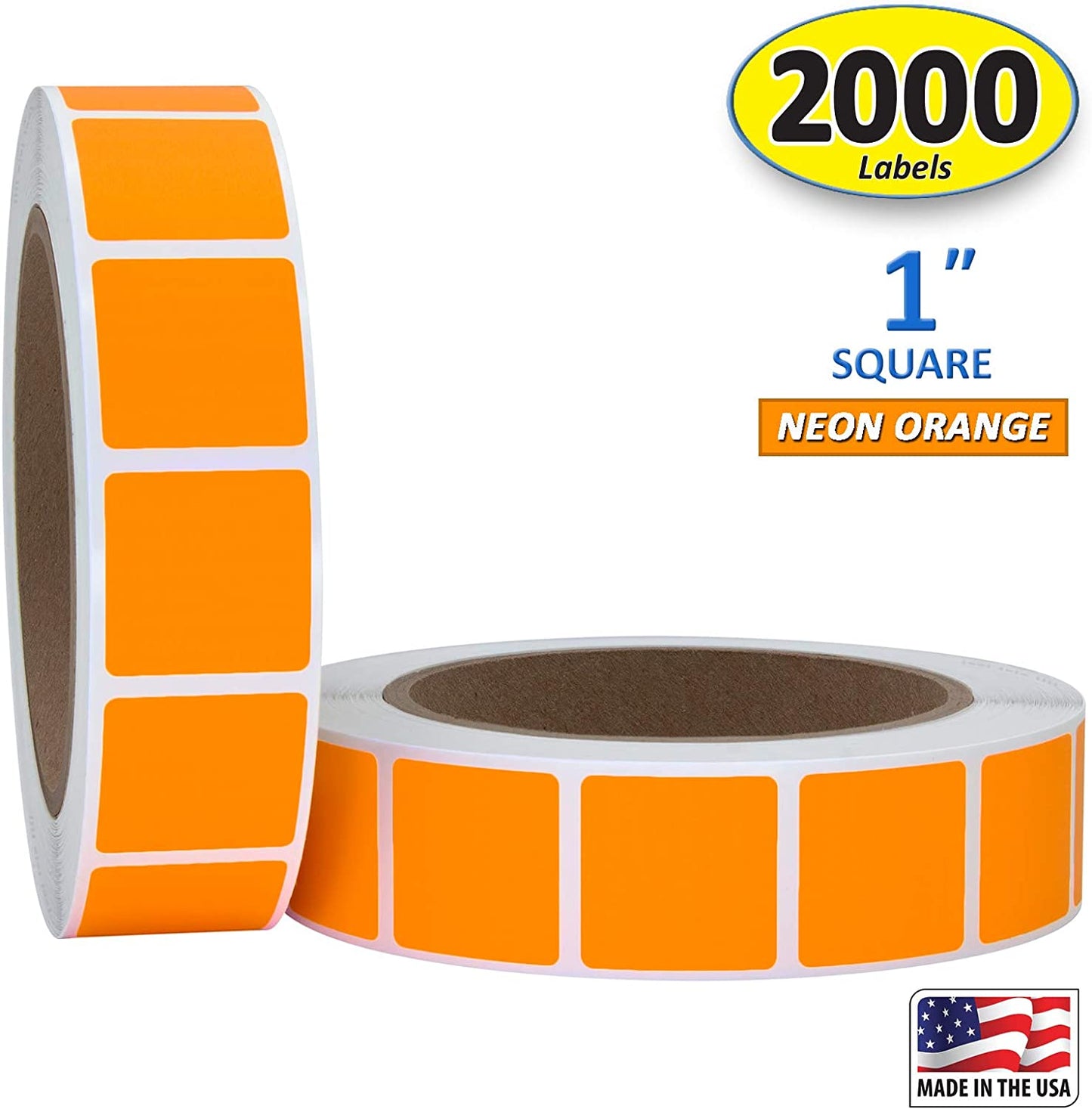 Pack of 2000 1" Square Labels (Neon Orange)