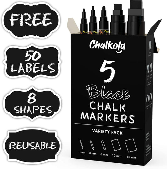 5 black chalkboard markers (1mm, 3mm, 6mm, 10mm, 15mm)