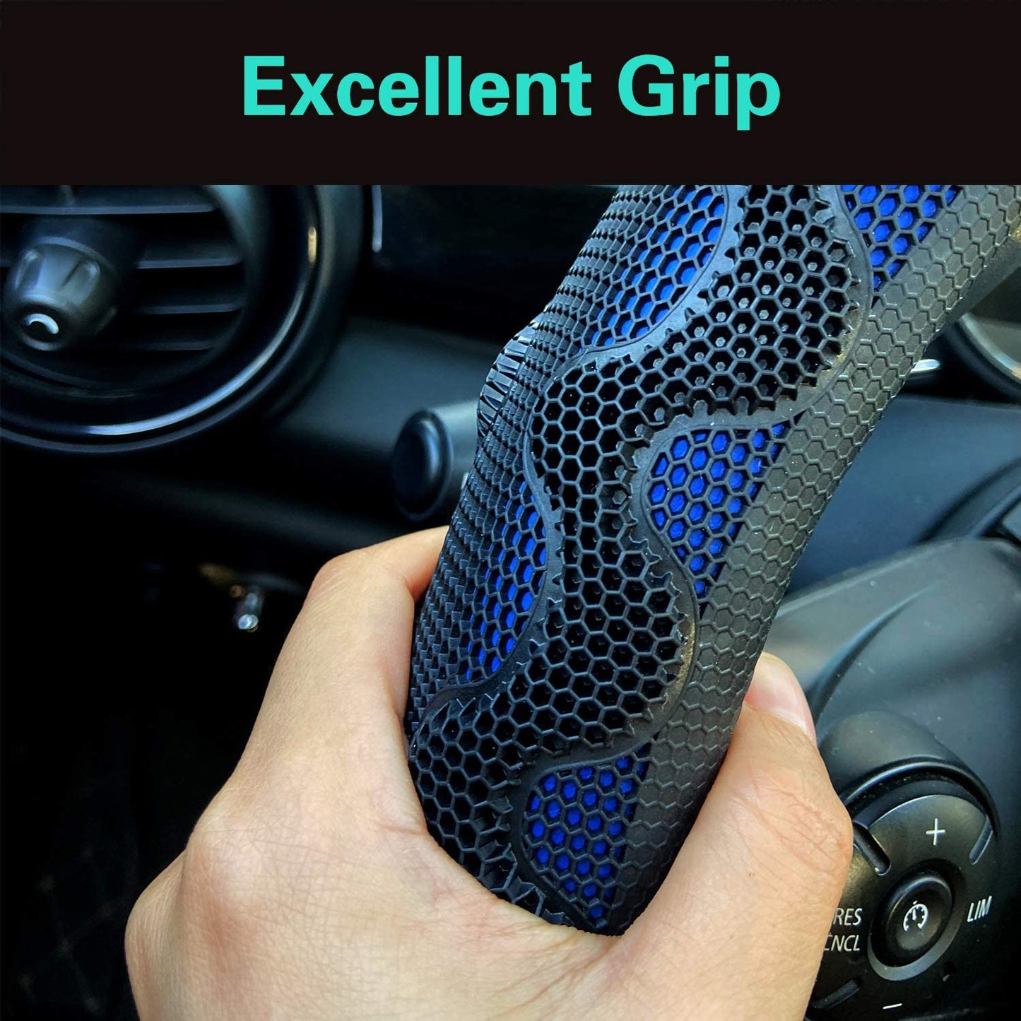 Black Honeycomb High Grip Steering Wheel Cover (Blue)