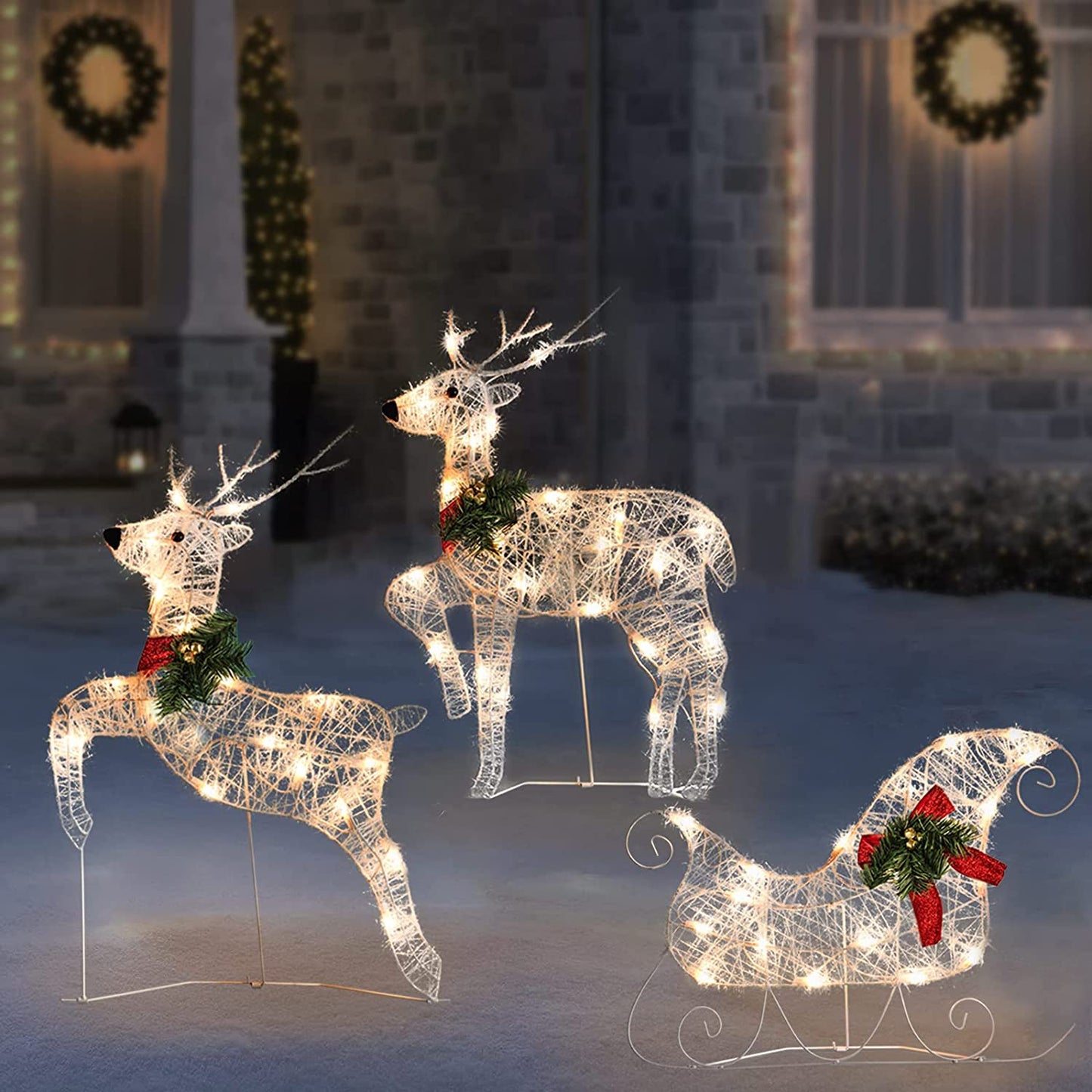 Set of 3 Lighted Outdoor Deer Christmas Ornaments