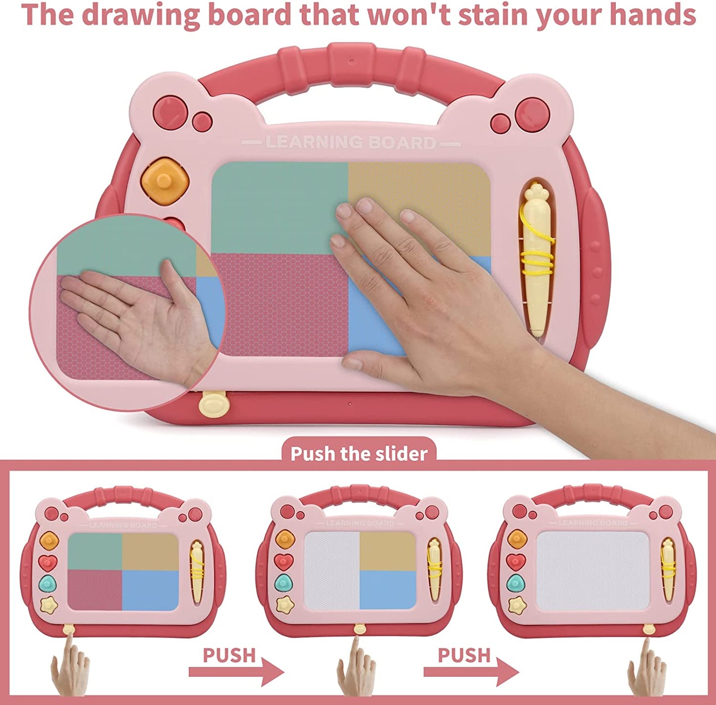 Magnetic Drawing Board for Toddlers 1-3 Years Old (Red)