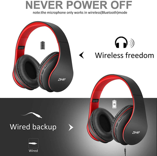 Bluetooth Headphones Over-Ear, Stereo (Black/Red)