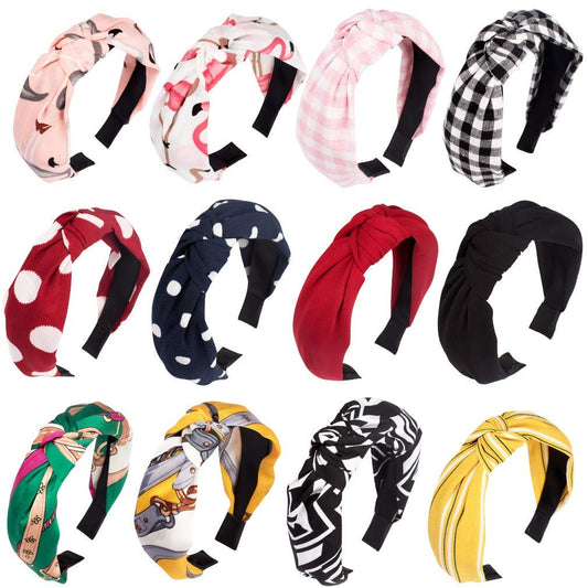 12 headbands with top knot, wide and elastic bow