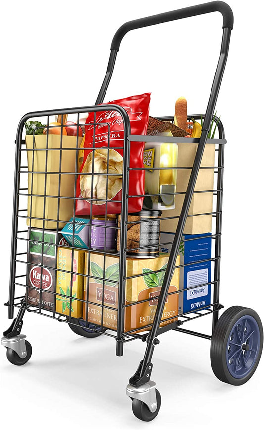 Shopping Cart with Dual Swivel Wheels for Groceries - Compact Folding Portable Cart Saves Space