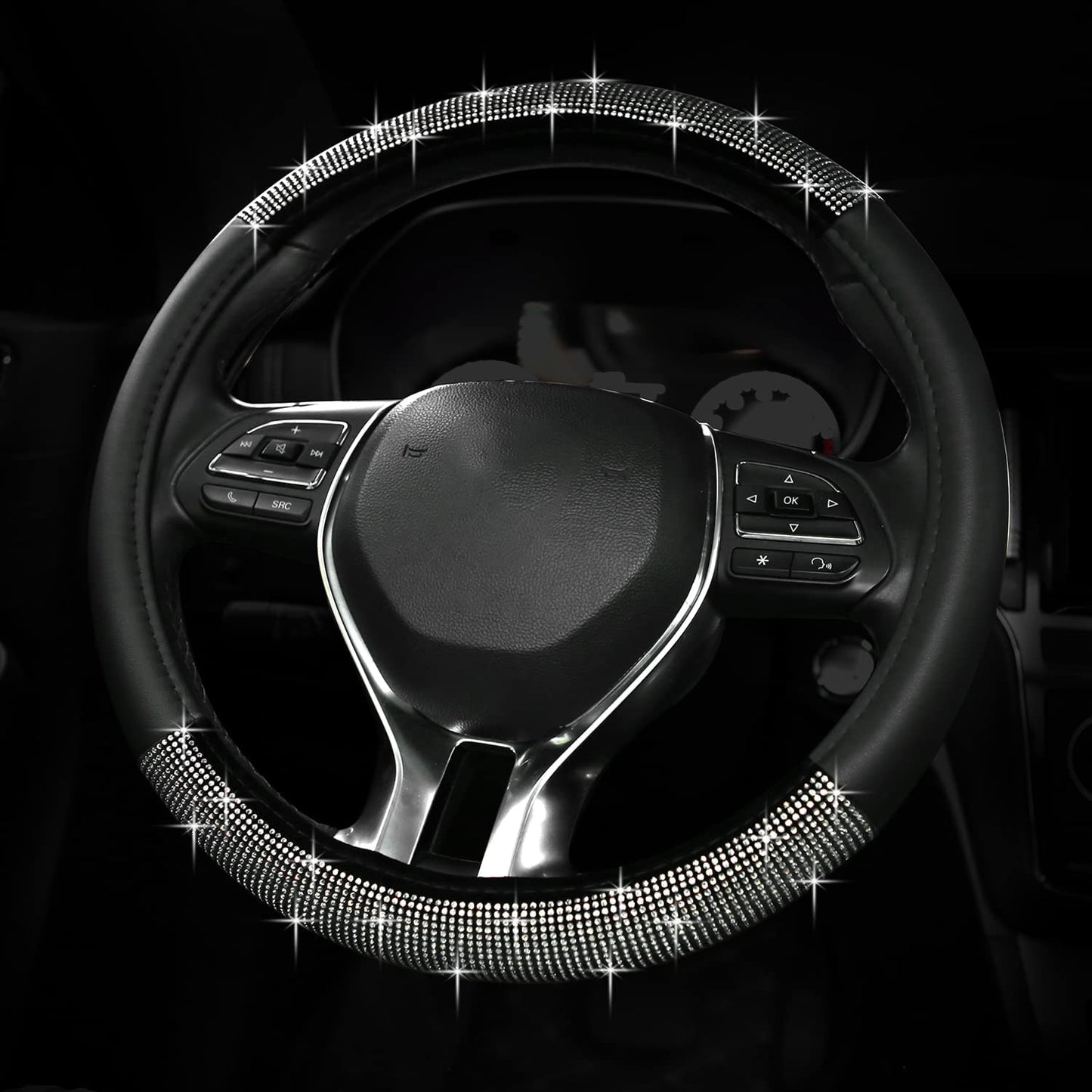 Diamond Car Steering Wheel Cover Universal (Color: White)