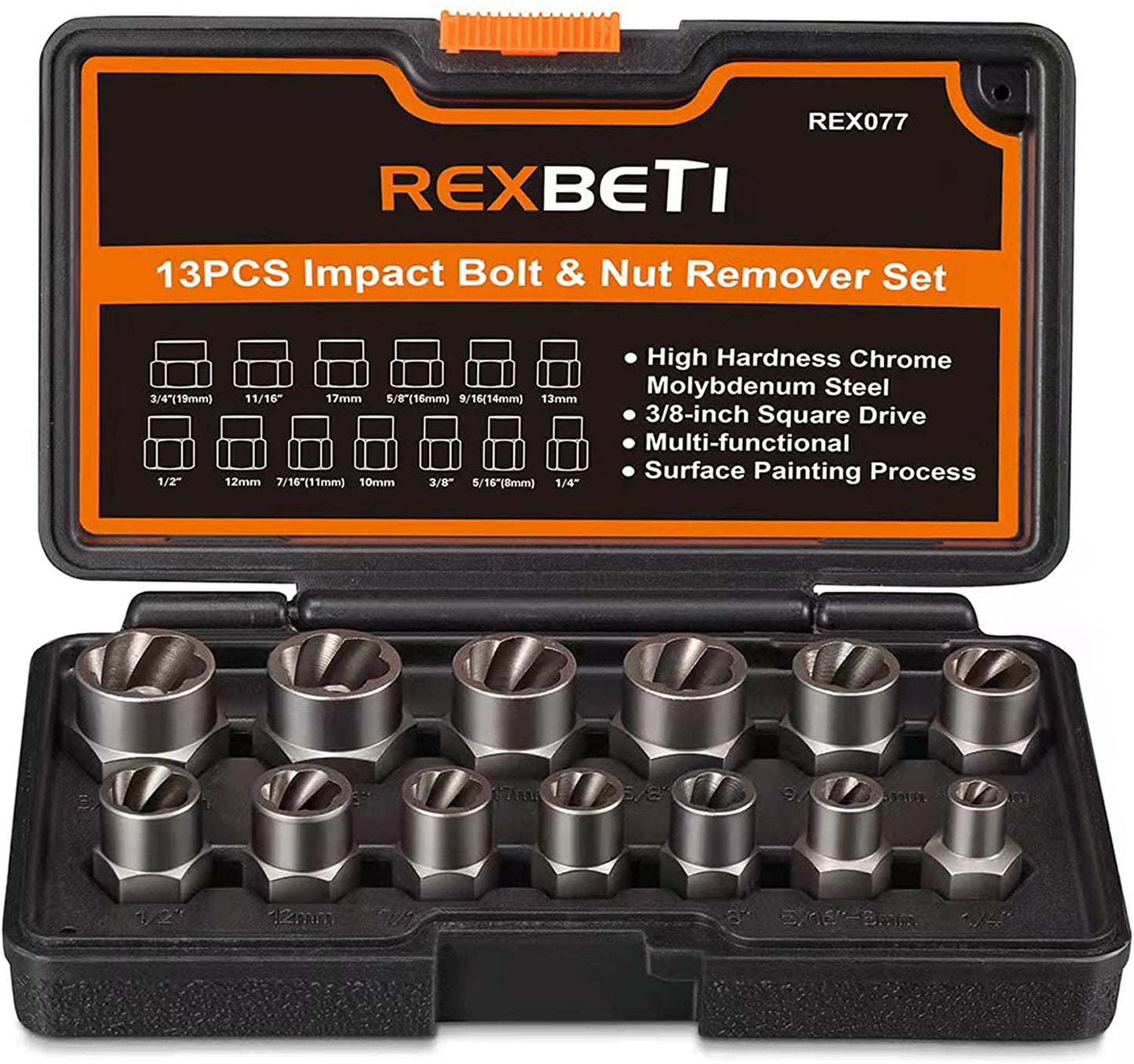 13-Piece Impact Bolt and Nut Remover Set with Rugged Storage Case