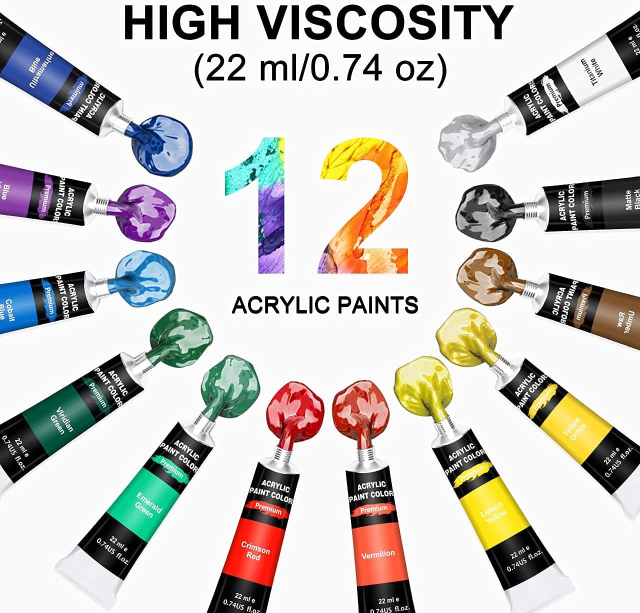 Acrylic paint set, 12 × 22 ml, 3 brushes