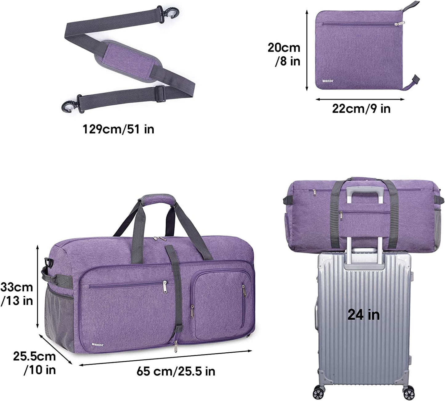 65L Collapsible Duffel Bag, Purple