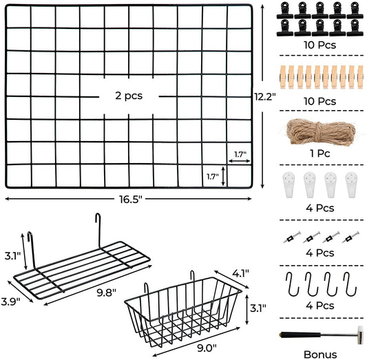 2 Pack Office Wall Grid Wire Panels 12.2" x 16.5"