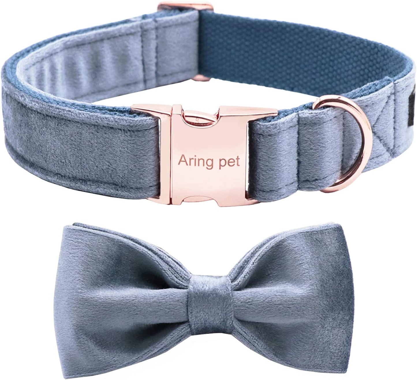 Velvet pet collar with detachable bow, size s, Blue