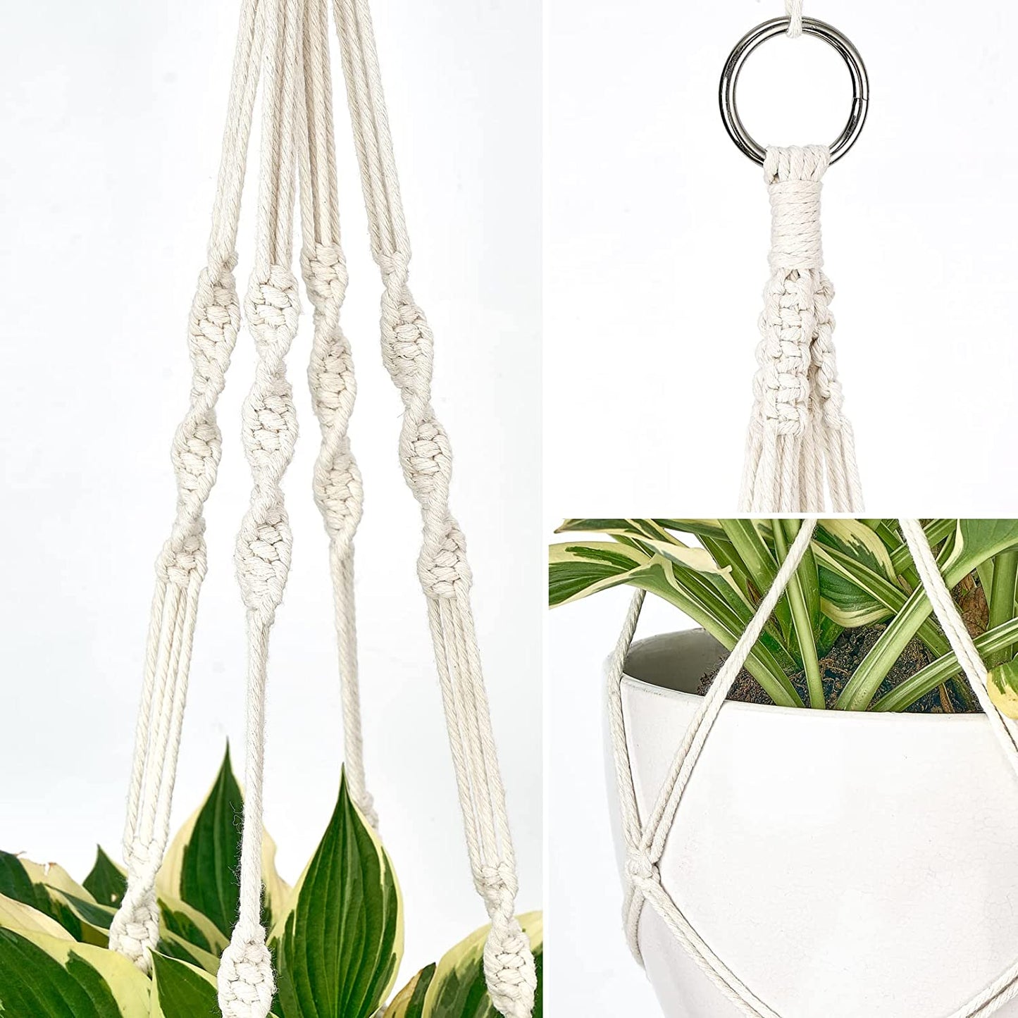 2 Macrame Plant Hangers Indoor Hanging Planter Basket Decorative (Ivory)