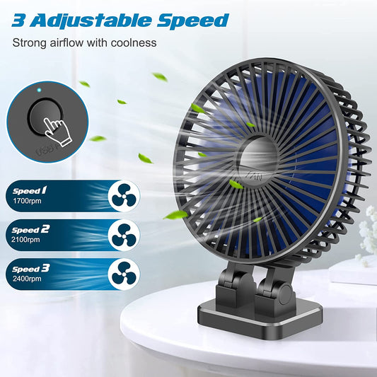 3-speed USB fan in one button, 5 inches (color: black blue)