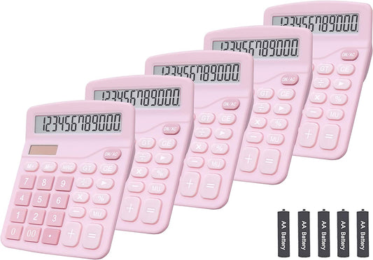 Calculators, Portable Desktop Calculator (Pink, 5-Pack)